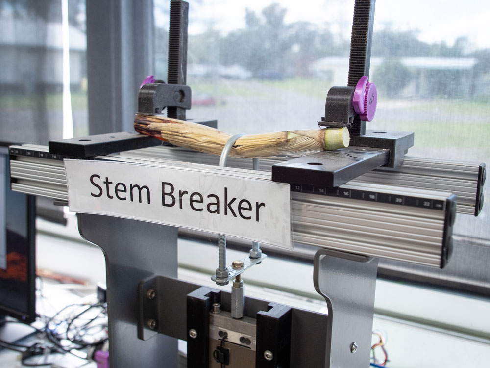 Stembreaking machine sitting on a desk with a label on it