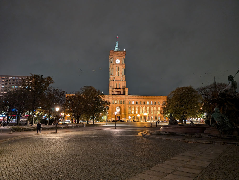 Berlin building at night 