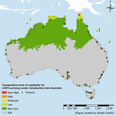 Map of ustralia showing areas most at risk of infection in the northern regions 