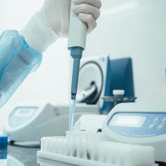 gloved hand doing tests with pippette